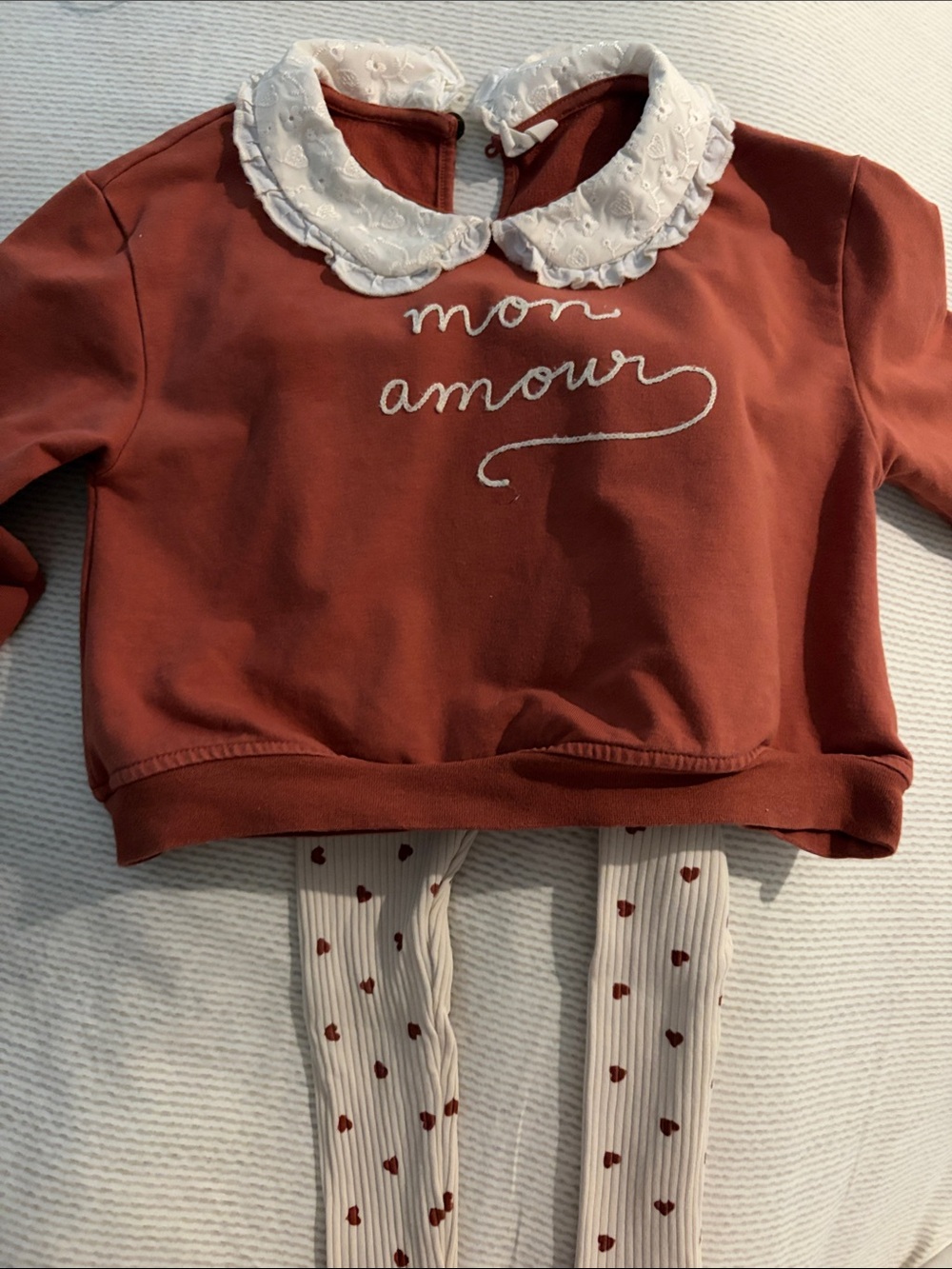 Quincy Mae Rust Red Sweatshirt with White Eyelet Collar